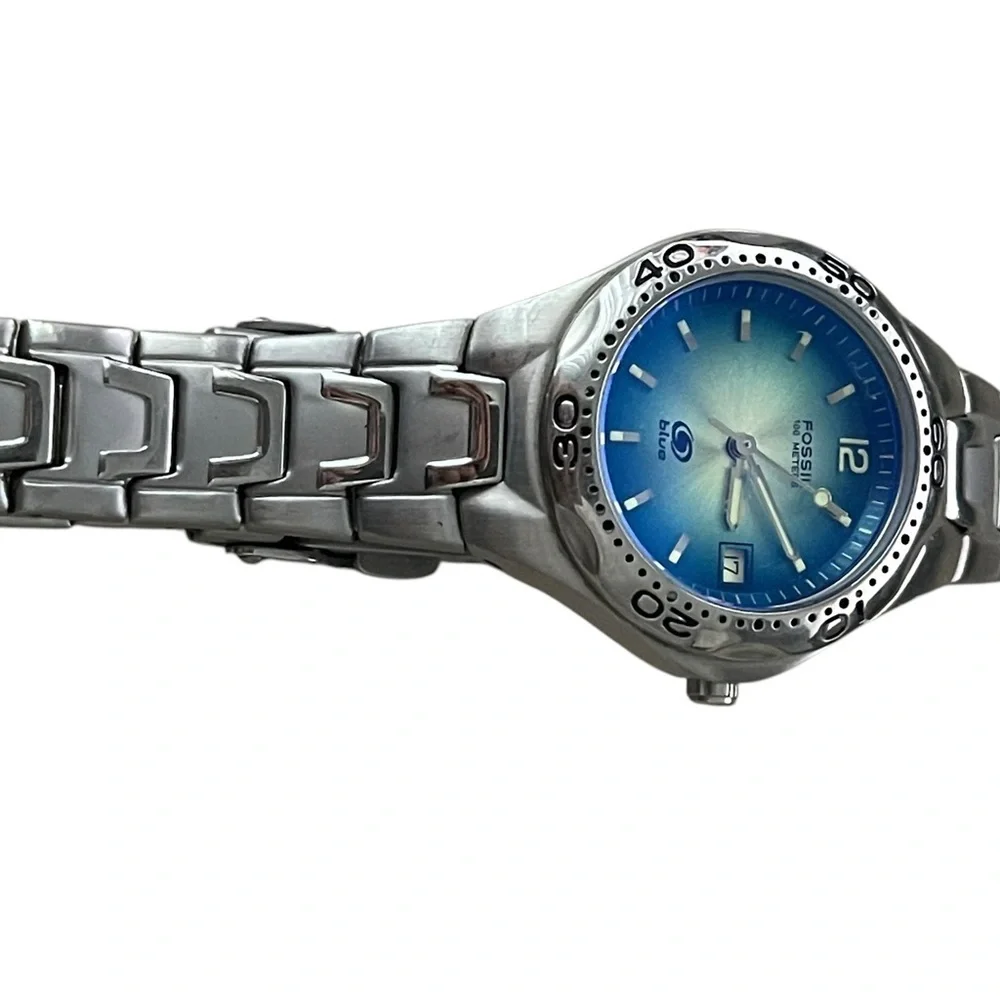 Fossil Luminous Blue Dial Silver Stainless Steel Watch